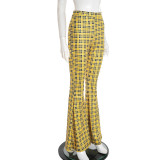 Women's Fashion Plaid Print Tight-Fitting Flared Bell-Bottom Pants