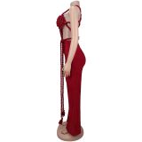 Women's Fashion Solid Color Sexy Bustier Low Back Lace-Up Jumpsuit