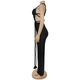 Women's Fashion Solid Color Sexy Bustier Low Back Lace-Up Jumpsuit