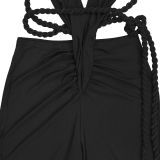 Women's Fashion Solid Color Sexy Bustier Low Back Lace-Up Jumpsuit