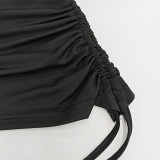 Autumn/Winter Women's Chic Solid Color Slash Shoulder One-Shoulder Crop Long Sleeve Top with Bodycon Skirt Set