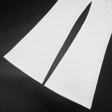 Autumn Women's Solid Color Casual Long Sleeve Crop Top and Tight-Fitting Pants Set