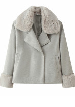 Winter Women's Faux Fur Collar Wool Blend Jacket