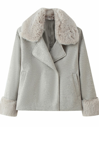Winter Women's Faux Fur Collar Wool Blend Jacket