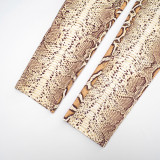 Autumn/Winter Women's High Neck Halter Neck Snake Print Crop Top with Tight Slim Pants Set