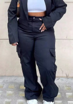 Spring/Summer Plus Size Women's Black High-Waist Loose Hip-Hop Trendy Cargo Pants