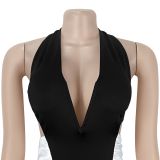 Women's Fashion Sexy V-Neck Low Back Slit Bodycon Dress