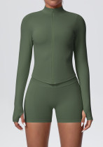 Women's Seamless Solid Color Tight-Fitting High Stretch Breathable Zipper Running Fitness Two-Piece Set