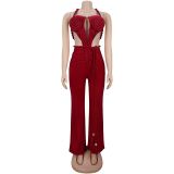 Women's Fashion Solid Color Sexy Bustier Low Back Lace-Up Jumpsuit