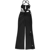 Women's Fashion Solid Color Sexy Bustier Low Back Lace-Up Jumpsuit