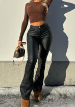 Autumn/Winter Women's Black Chic Stylish Loose Leather Pants