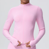 Women's Seamless Solid Color Tight-Fitting High Stretch Breathable Stand Collar Zipper Sport Running Fitness Jacket