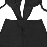 Women's Fashion Solid Color Sexy Bustier Low Back Lace-Up Jumpsuit