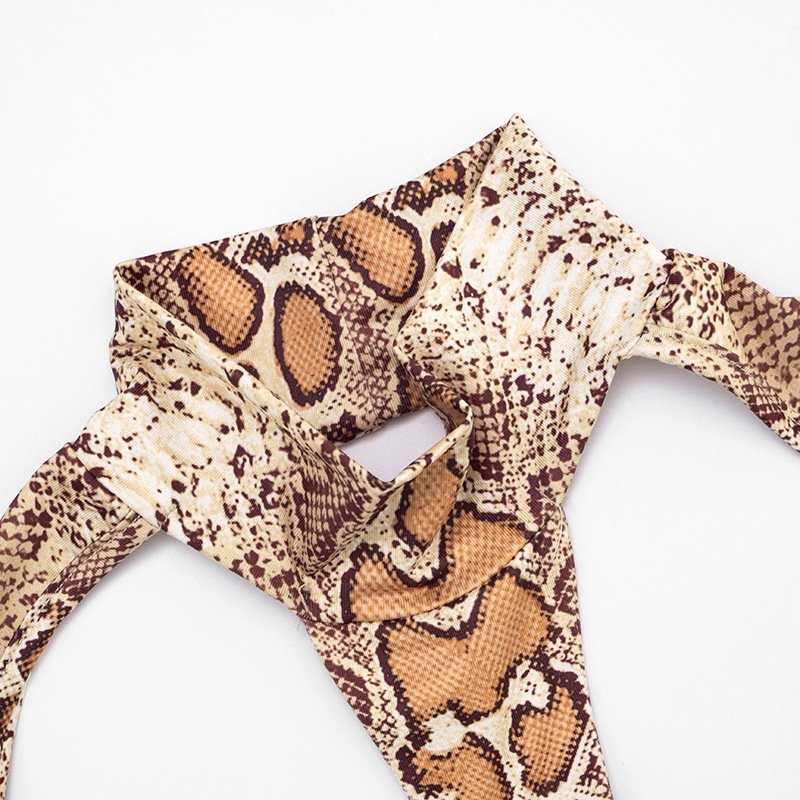 Autumn/Winter Women's High Neck Halter Neck Snake Print Crop Top with Tight Slim Pants Set