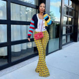 Women's Fashion Plaid Print Tight-Fitting Flared Bell-Bottom Pants