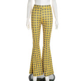 Women's Fashion Plaid Print Tight-Fitting Flared Bell-Bottom Pants