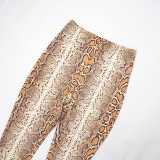 Autumn/Winter Women's High Neck Halter Neck Snake Print Crop Top with Tight Slim Pants Set