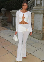 Autumn Women's Solid Color Casual Long Sleeve Crop Top and Tight-Fitting Pants Set