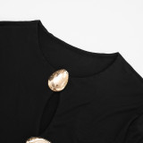 Autumn/Winter Women's Sexy Ring Cut-Out Metal Decoration Design Long Sleeve Bodycon Dress