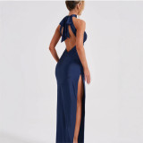 Women's Slit Satin Low Back Chic Bodycon Dress