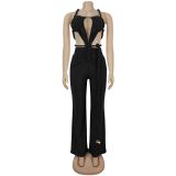 Women's Fashion Solid Color Sexy Bustier Low Back Lace-Up Jumpsuit
