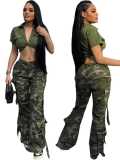Women's Camouflage Button Multi-Pocket Cargo Pants