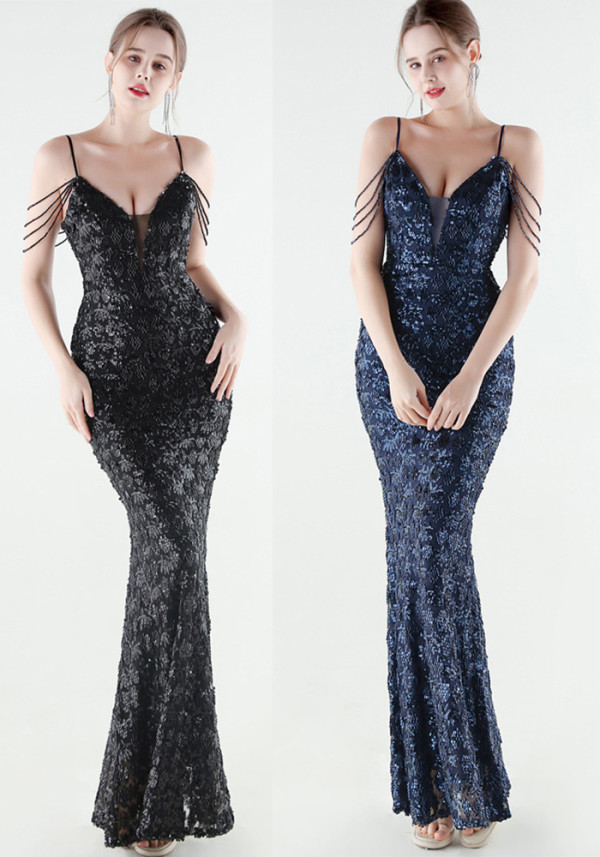 Women's Sequin Strap Mermaid Formal Party Dress