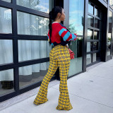 Women's Fashion Plaid Print Tight-Fitting Flared Bell-Bottom Pants