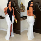 Women's Fashion Sexy V-Neck Low Back Slit Bodycon Dress
