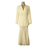 Women's Elegant Fashion Chic Career Solid Color Blazer with Mesh Skirt Two-Piece Set