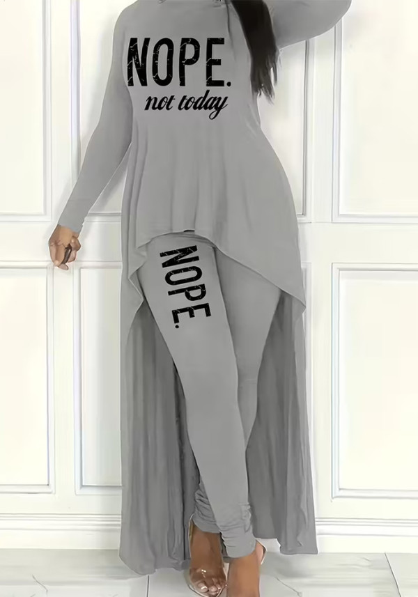 Autumn/Winter Women's Letter Print Asymmetric Top with Casual Tight-Fitting Pants Set