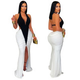 Women's Fashion Sexy V-Neck Low Back Slit Bodycon Dress