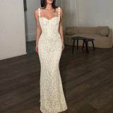 Autumn Women's Sexy Lace Strap Bodycon Long Dress