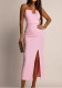Women's Chic Slim Waist Halter Neck Strap Slit Dress