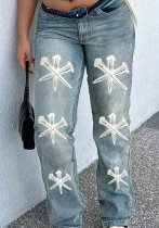 Women's High Street Plus Size Print Denim Pants