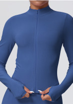 Women's Seamless Solid Color Tight-Fitting High Stretch Breathable Stand Collar Zipper Sport Running Fitness Jacket