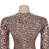 Women's Fashion Sexy Deep V Leopard Print Slit Bodycon Dress