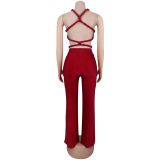 Women's Fashion Solid Color Sexy Bustier Low Back Lace-Up Jumpsuit