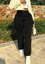 Autumn/Winter Women's Multi-Pocket High-Waist Straight Leg Cargo Pants