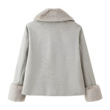 Winter Women's Faux Fur Collar Wool Blend Jacket