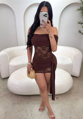 Women's Sexy Off Shoulder Lace Patchwork Bodycon Short Dress