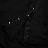 Autumn/Winter Women's Solid Color Sexy Deep V-Neck Pleated Slim Waist Chic Blazer Dress