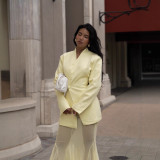 Women's Elegant Fashion Chic Career Solid Color Blazer with Mesh Skirt Two-Piece Set