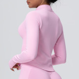 Women's Seamless Solid Color Tight-Fitting High Stretch Breathable Stand Collar Zipper Sport Running Fitness Jacket