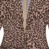 Women's Fashion Sexy Deep V Leopard Print Slit Bodycon Dress