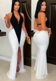 Women's Fashion Sexy V-Neck Low Back Slit Bodycon Dress