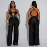 Women's Fashion Solid Color Sexy Bustier Low Back Lace-Up Jumpsuit