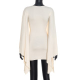 Autumn Women's Solid Color Casual Bat Sleeve Long Sleeve Round Neck Dress