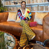 Women's Fashion Plaid Print Tight-Fitting Flared Bell-Bottom Pants