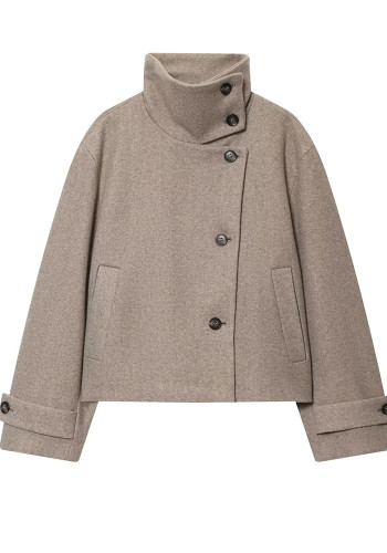 Autumn/Winter Women's Loose Casual Chic Long Sleeve Button-Detail Stand Collar Wool Blazer Jacket